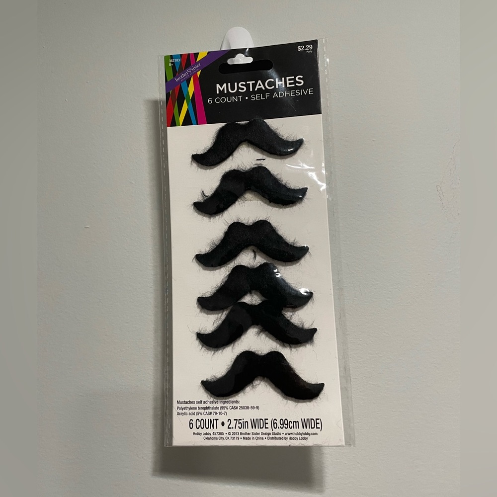 {brothersister} Strip of 6 stick on mustaches